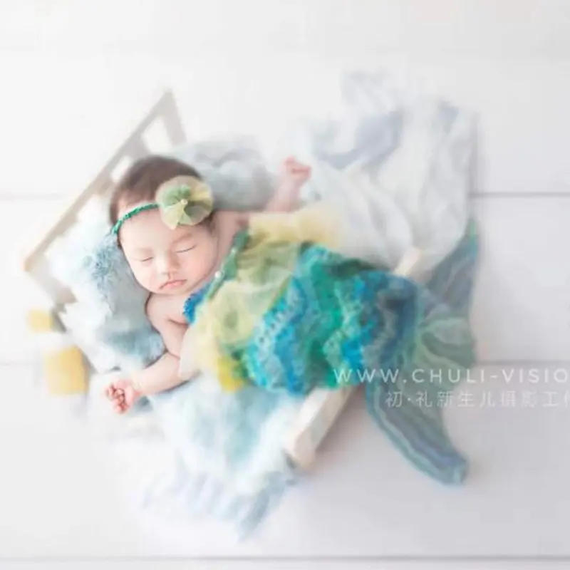 Knitted Mermaid Tail With Headband Set - Newborn Photography Props - Image 2